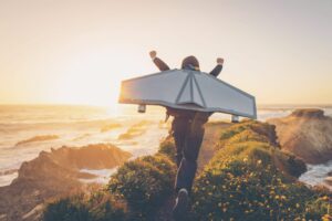Showing entrepreneurial spirit - person in airplane backpack