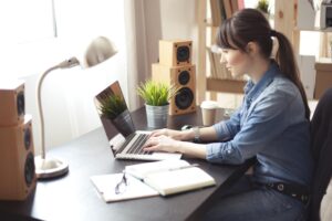 Woman working from home.