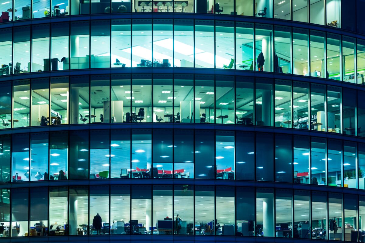 Glass office building.
