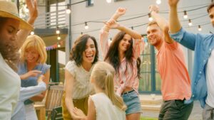 People celebrating the ease of lockdown.